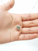 10K White Gold 0.15cttw Round Cut Genuine Emerald and0.07cttw Round Cut  Diamonds Necklace, 18”