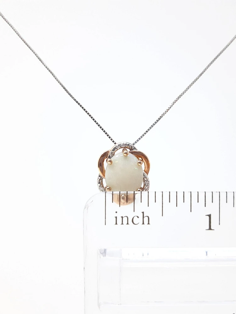 10K White & Rose Gold 2.00cttw Genuine Opal and 0.03cttw Diamond Pendant, 18"