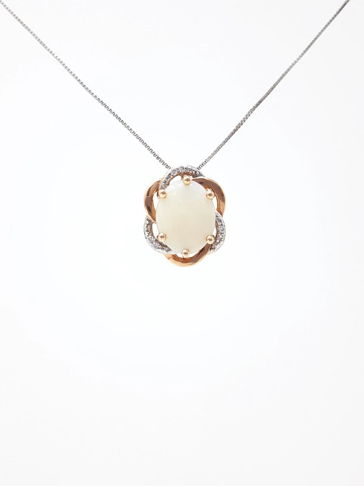 10K White & Rose Gold 2.00cttw Genuine Opal and 0.03cttw Diamond Pendant, 18"