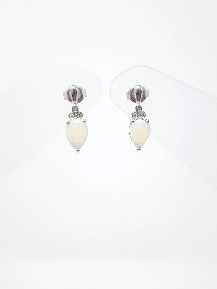10K White Gold Opal and Diamond Earrings