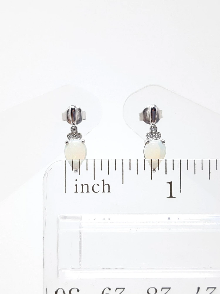 10K White Gold Opal and Diamond Earrings