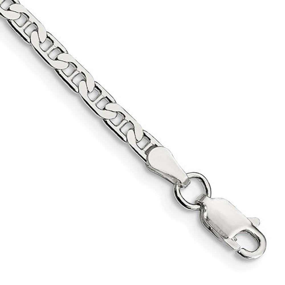 Sterling Silver 3mm Flat Anchor Chain Anklet, 16"
