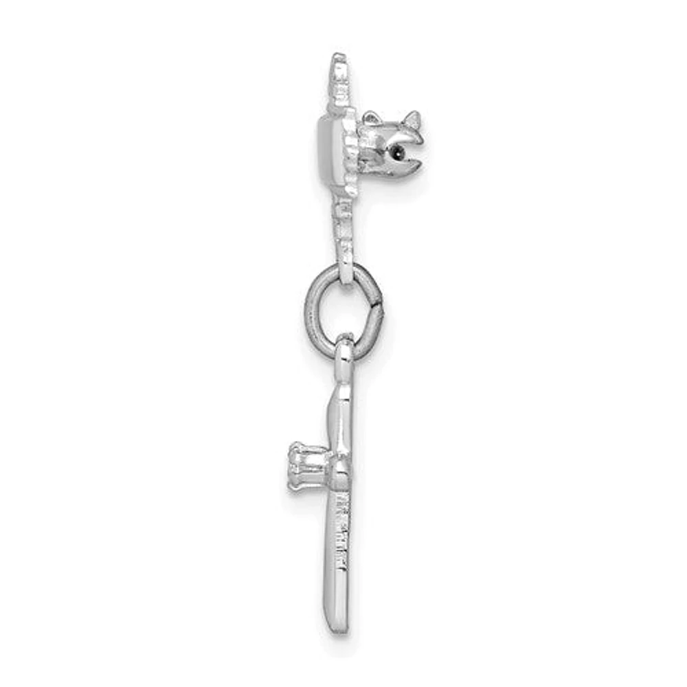 Sterling Silver Rhodium-plated Polished Cubic Zirconia Cross Dangle Pin Brooch