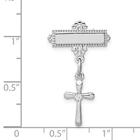 Sterling Silver Rhodium-plated Polished Cubic Zirconia Cross Dangle Pin Brooch