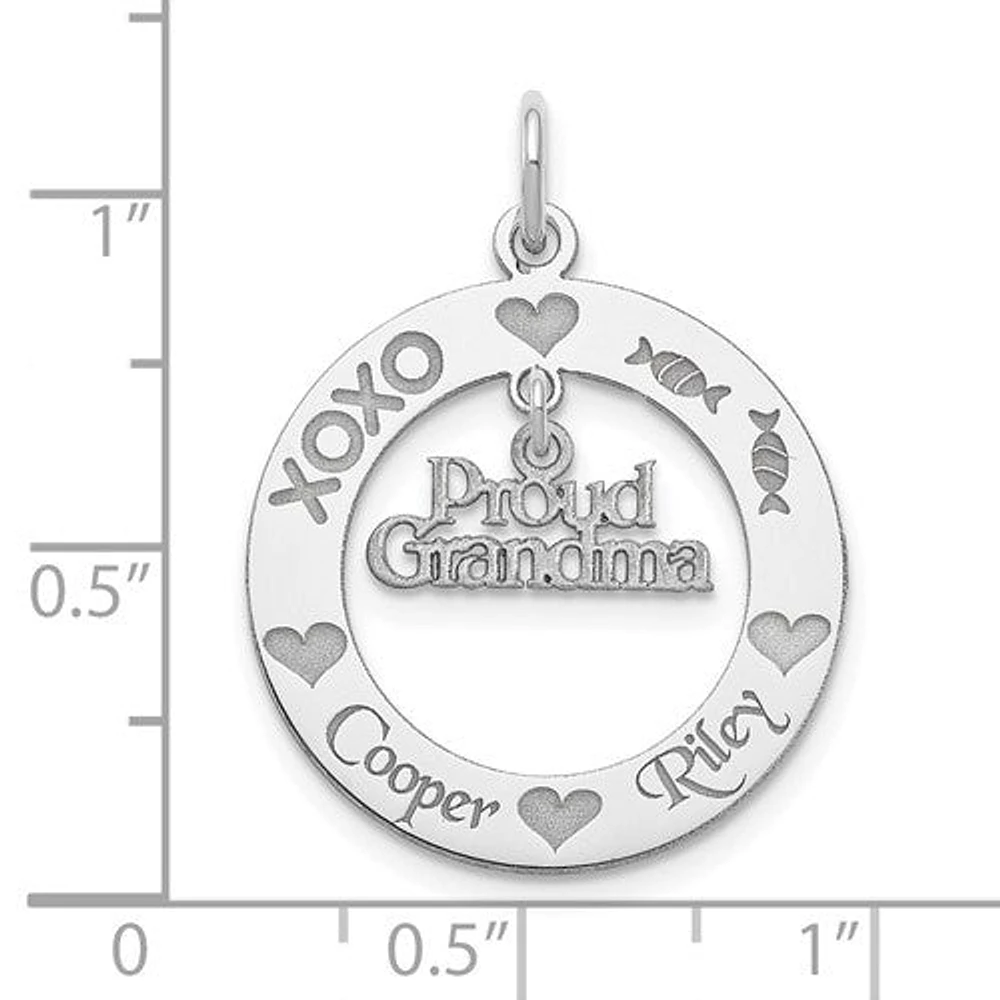 Sterling Silver Personalizable Proud Grandma Charm  (2 names only)