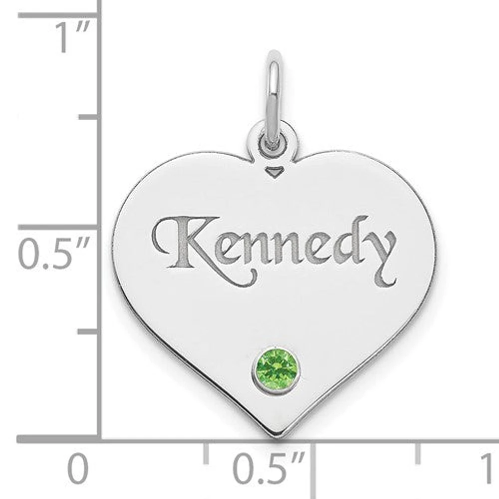 Sterling Silver/Rhodium-plated Personalized Heart with Crystal Birthstone Charm