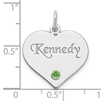 Sterling Silver/Rhodium-plated Personalized Heart with Crystal Birthstone Charm