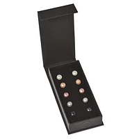 Sterling Silver Rhodium Plated 8-9mm Fresh Water Cultured Pearl Button Stud Earring Set