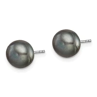 Sterling Silver Rhodium Plated 8-9mm Fresh Water Cultured Pearl Button Stud Earring Set