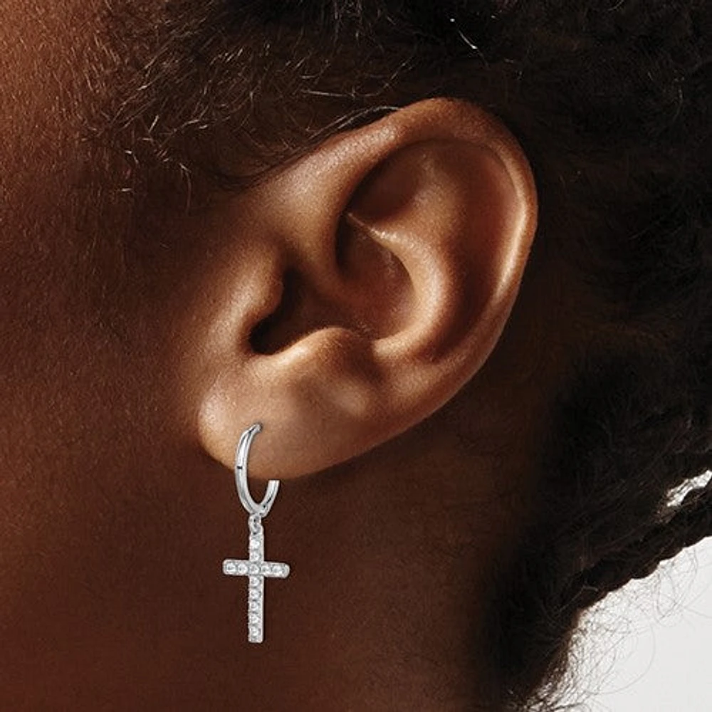 925 Sterling Silver Cubic Zirconia Cross Dangle Earrings