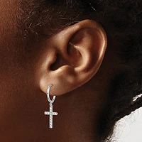 925 Sterling Silver Cubic Zirconia Cross Dangle Earrings