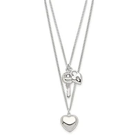 Sterling Silver 2-Strand Heart and Key Necklace - 18"