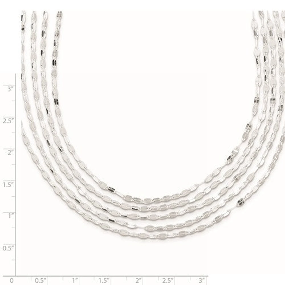 Sterling Silver 5 Strand Fancy Flat Link Necklace - 17"