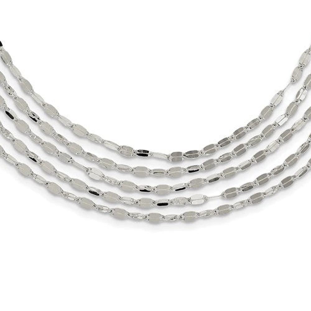 Sterling Silver 5 Strand Fancy Flat Link Necklace - 17"
