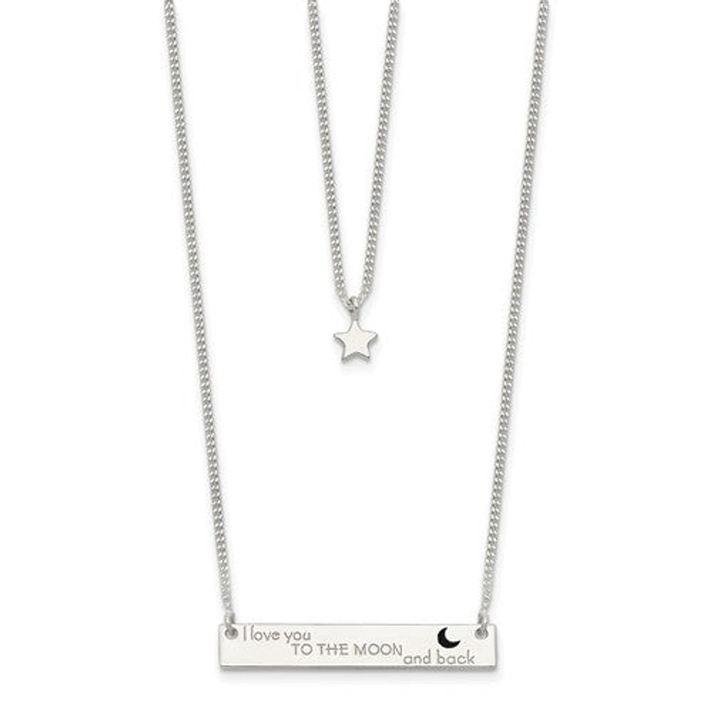 Sterling Silver Enameled I Love You To The Moon and Back 2-Strand Bar Necklace - 16"