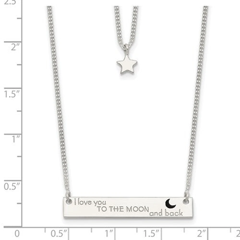 Sterling Silver Enameled I Love You To The Moon and Back 2-Strand Bar Necklace - 16"