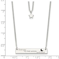 Sterling Silver Enameled I Love You To The Moon and Back 2-Strand Bar Necklace - 16"
