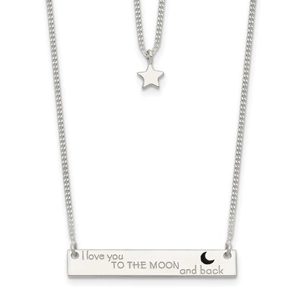 Sterling Silver Enameled I Love You To The Moon and Back 2-Strand Bar Necklace - 16"