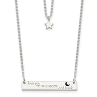 Sterling Silver Enameled I Love You To The Moon and Back 2-Strand Bar Necklace - 16"