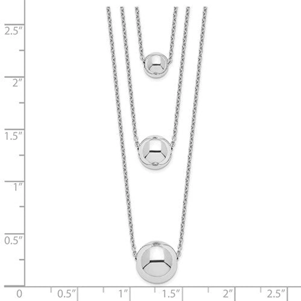 Sterling Silver Rhodium-plated 3-Strand with 2in ext. Polished Necklace - 16"