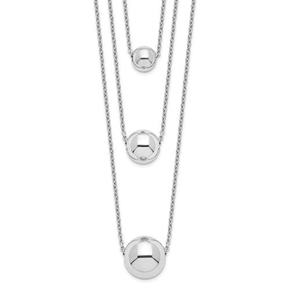 Sterling Silver Rhodium-plated 3-Strand with 2in ext. Polished Necklace - 16"