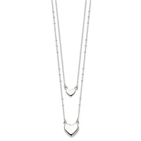 Sterling Silver Polished 2-Strand Heart Dangle Necklace - 18"