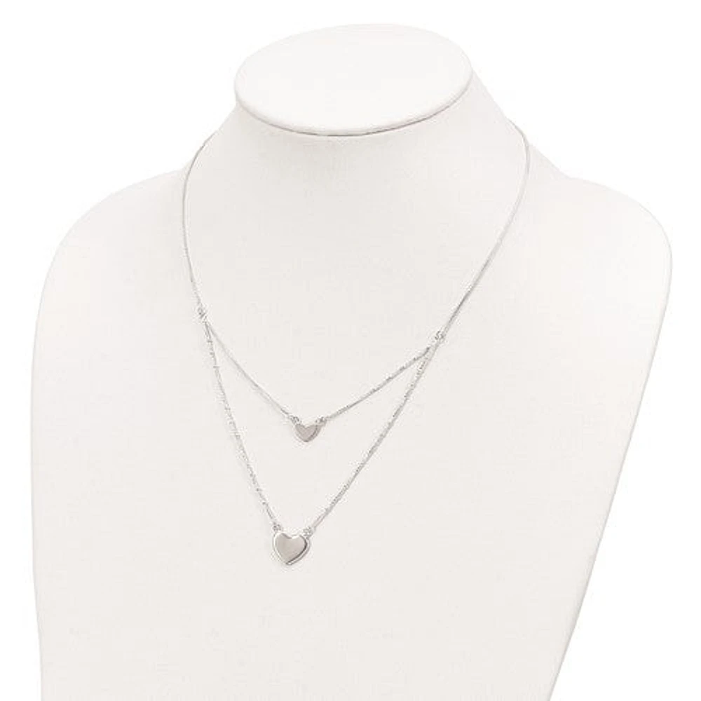 Sterling Silver Polished 2-Strand Heart Dangle Necklace - 18"