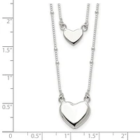 Sterling Silver Polished 2-Strand Heart Dangle Necklace - 18"