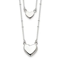 Sterling Silver Polished 2-Strand Heart Dangle Necklace - 18"