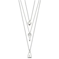Sterling Silver Lock, Heart and Key Multi-Strand 16in Necklace - 16"