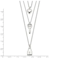 Sterling Silver Lock, Heart and Key Multi-Strand 16in Necklace - 16"