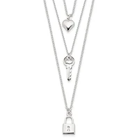 Sterling Silver Lock, Heart and Key Multi-Strand 16in Necklace - 16"