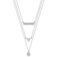 Sterling Silver CZ Circle Triangle and Bar 3-Strand Necklace - 16"