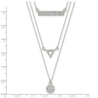 Sterling Silver CZ Circle Triangle and Bar 3-Strand Necklace - 16"