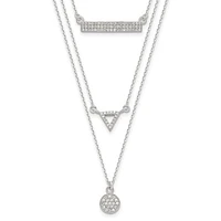 Sterling Silver CZ Circle Triangle and Bar 3-Strand Necklace - 16"