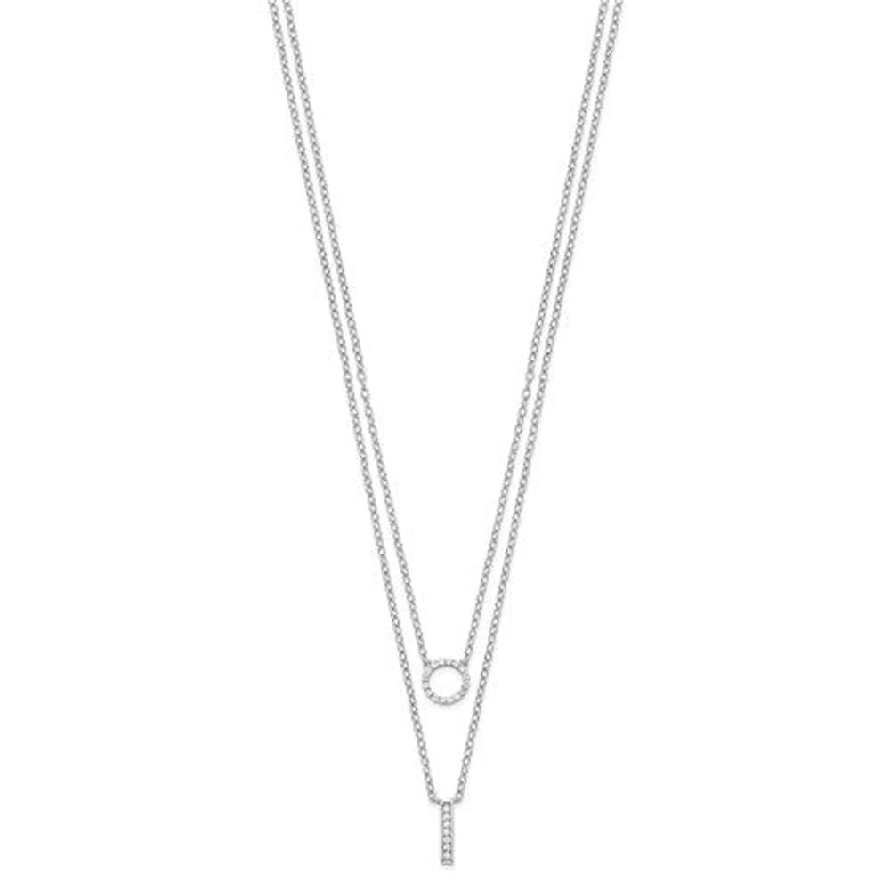 Sterling Silver Rhodium-plated CZ 2-Strand Necklace - 16"