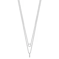 Sterling Silver Rhodium-plated CZ 2-Strand Necklace - 16"
