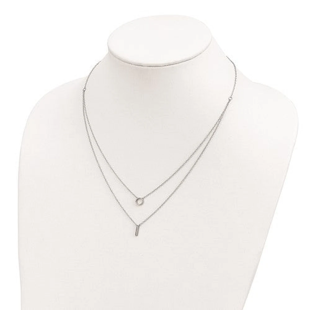 Sterling Silver Rhodium-plated CZ 2-Strand Necklace - 16"