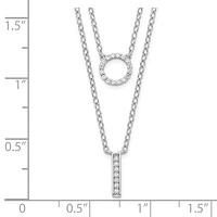 Sterling Silver Rhodium-plated CZ 2-Strand Necklace - 16"