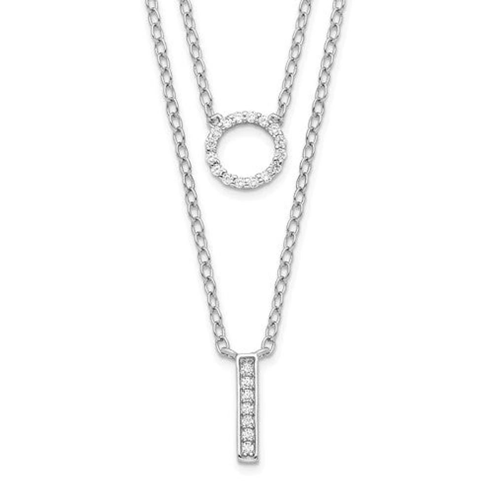 Sterling Silver Rhodium-plated CZ 2-Strand Necklace - 16"