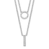 Sterling Silver Rhodium-plated CZ 2-Strand Necklace - 16"