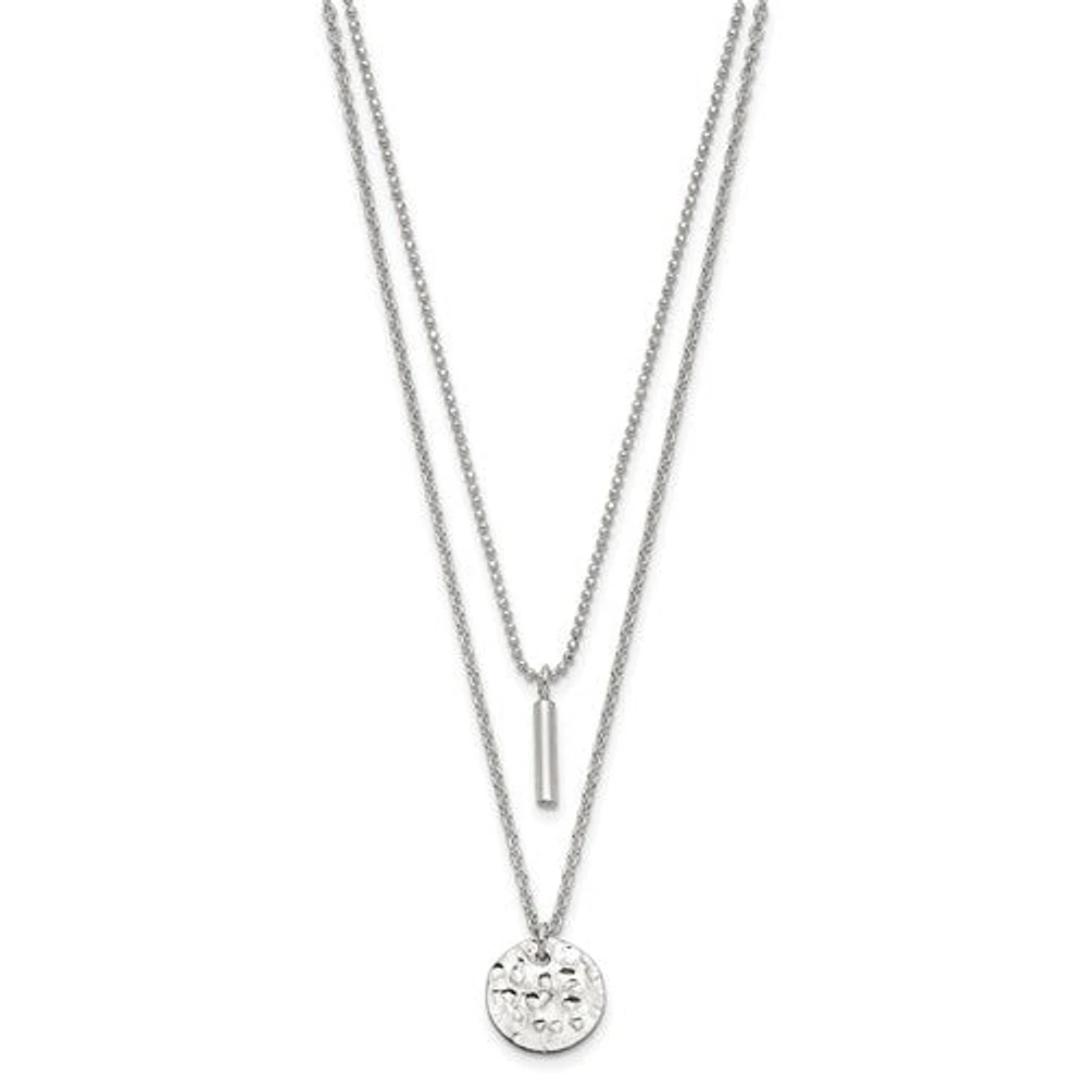 Sterling Silver 2-Strand Hammered Circle and Bar Necklace - 16"