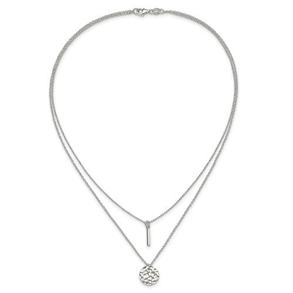 Sterling Silver 2-Strand Hammered Circle and Bar Necklace - 16"