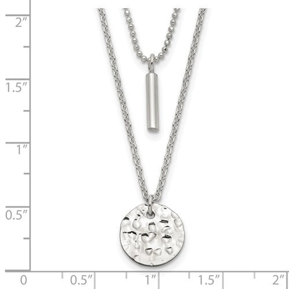 Sterling Silver 2-Strand Hammered Circle and Bar Necklace - 16"