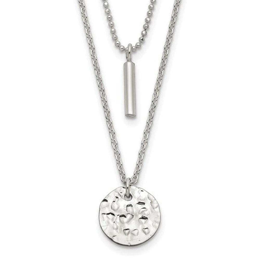 Sterling Silver 2-Strand Hammered Circle and Bar Necklace - 16"