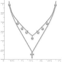 Sterling Silver Rhodium-plated CZ Cross with 2in ext. Necklace - 16-18"