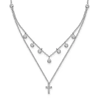 Sterling Silver Rhodium-plated CZ Cross with 2in ext. Necklace - 16-18"