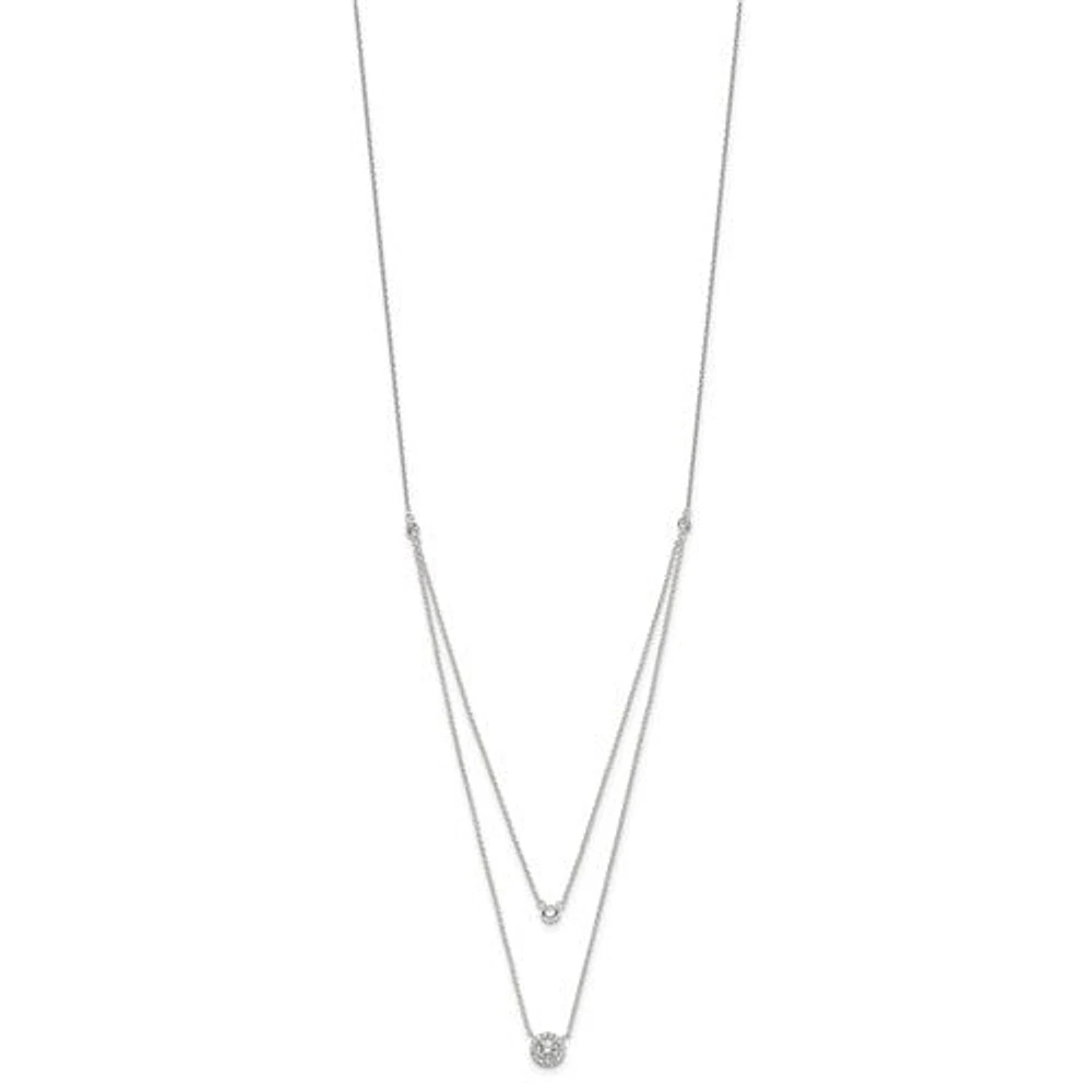 Sterling Silver CZ 2-Strand with 1.75in ext. Necklace - 16-17.75"