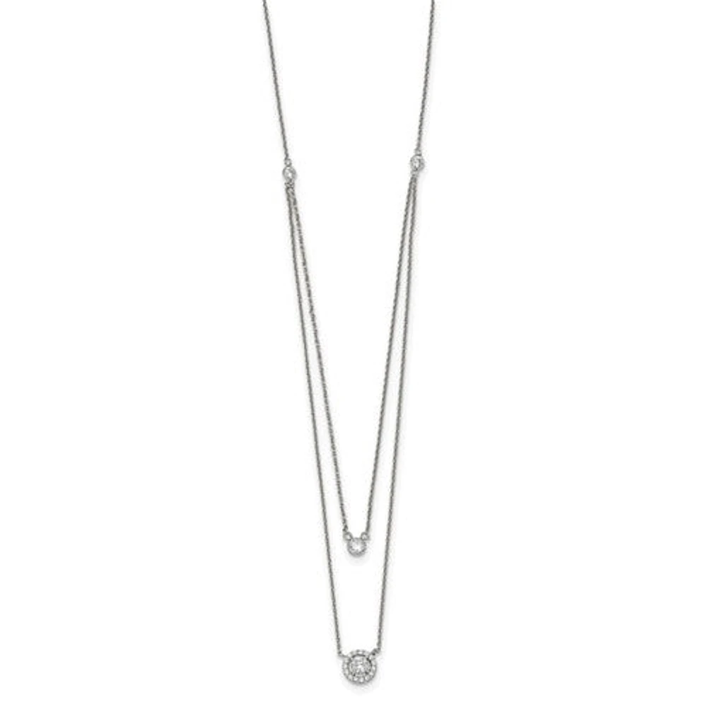 Sterling Silver CZ 2-Strand with 1.75in ext. Necklace - 16-17.75"