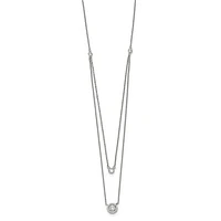 Sterling Silver CZ 2-Strand with 1.75in ext. Necklace - 16-17.75"